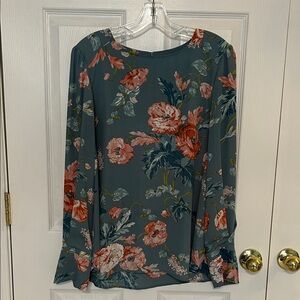LOFT Teal Floral Blouse